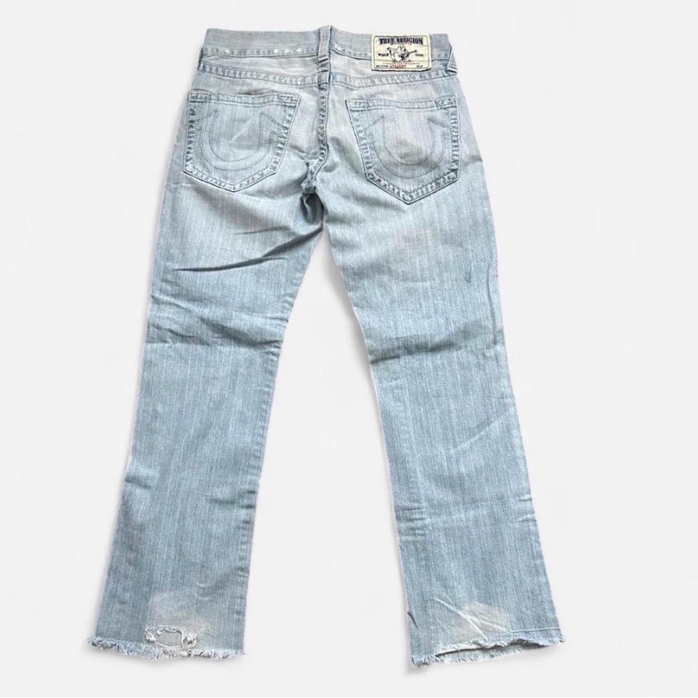 True Religion Men's Straight Distressed Jeans in Light Blue Wash Sz 30 (32x30)